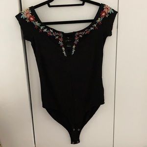 Floral Embroidered American Eagle Bodysuit